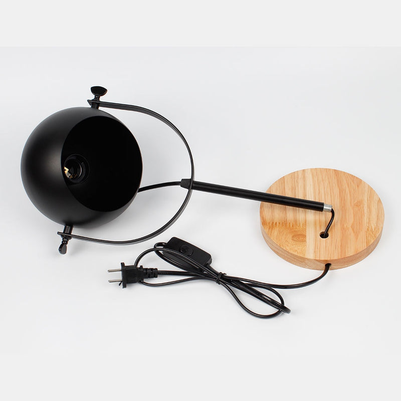 Round Black Metal Wood Table Lamp Package