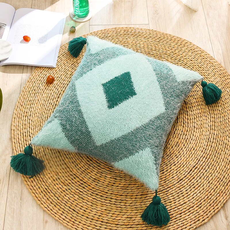 Square Geometric Design Woven Polyester and Cotton Blend colorful pillow cover with zipper