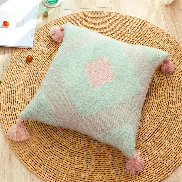 Square Geometric Design Woven Polyester and Cotton Blend colorful pillow cover with zipper