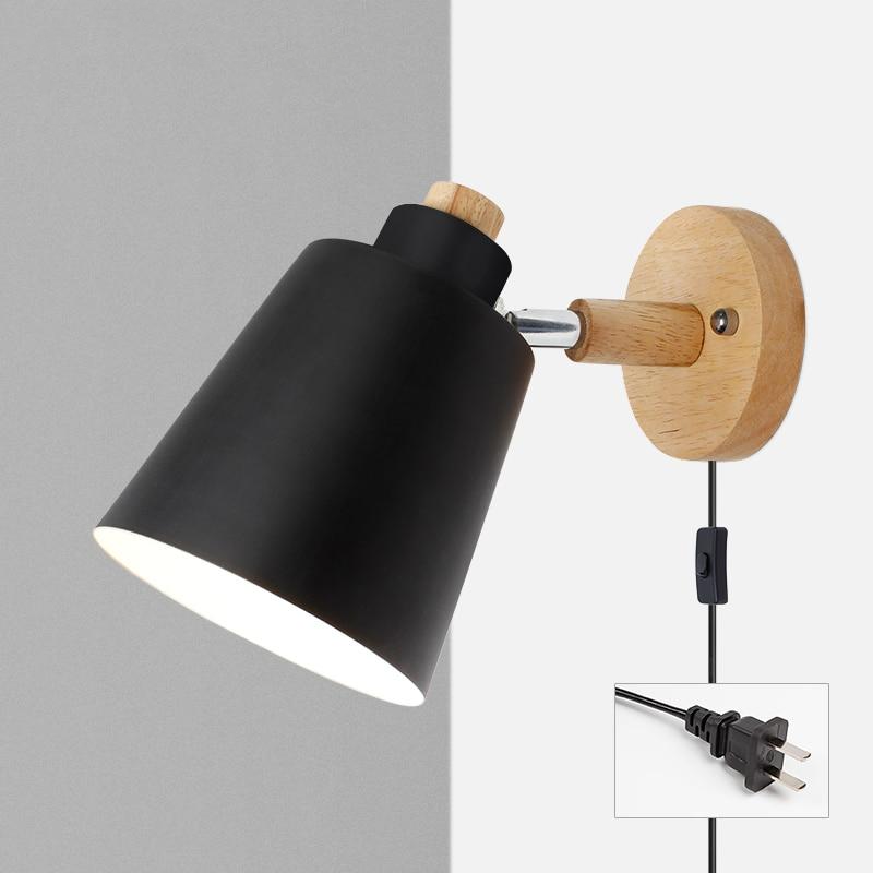 Wood & black Metal Reading Lamp with Plug Cord Installation black