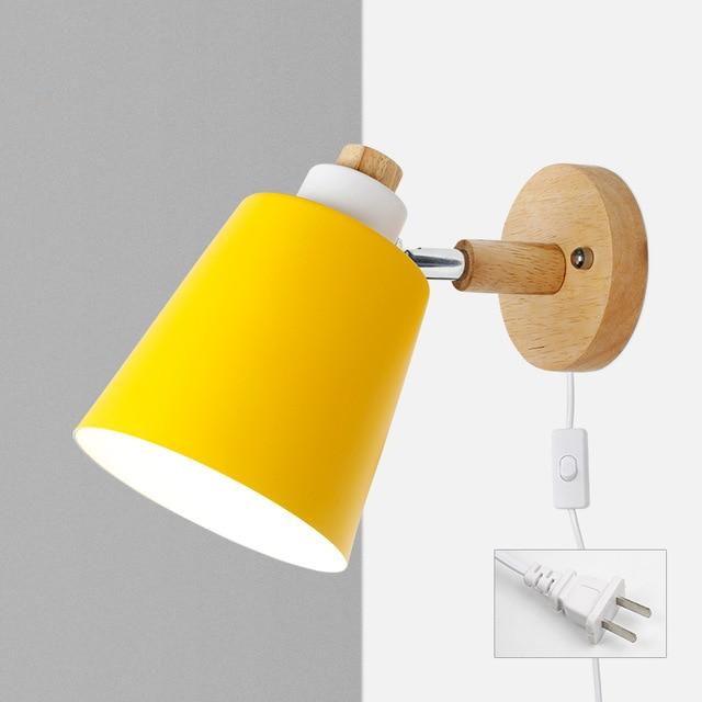 Wood & yellow Metal Reading Lamp with Plug Cord Installation yellow