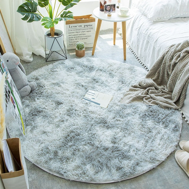 circular polyester tie-dye faux fur rug