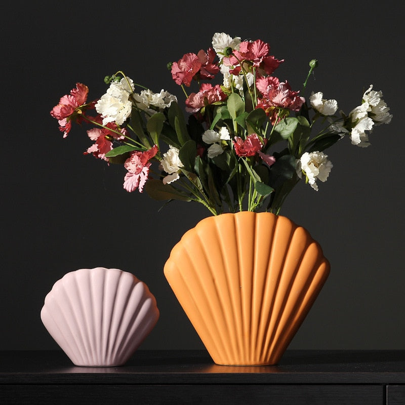 seashell shape ceramic porcelain orange pink vase