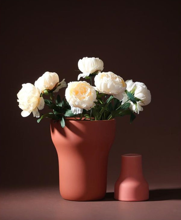 asbtract Soft Berry, Peach, and Mustard color palette Ceramic Porcelain flower vase