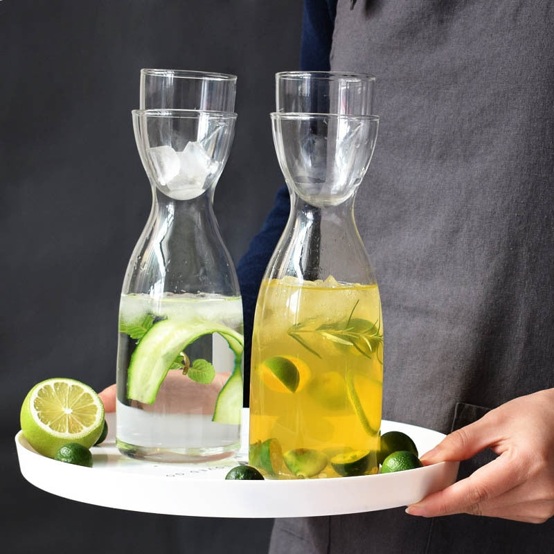 elongated clear glass pitcher