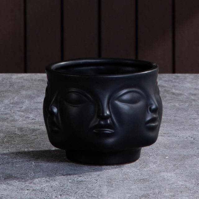 Designer Boho Ceramic Face Planters for Home Garden & Decor Dora Maar Jonathan Adler Black