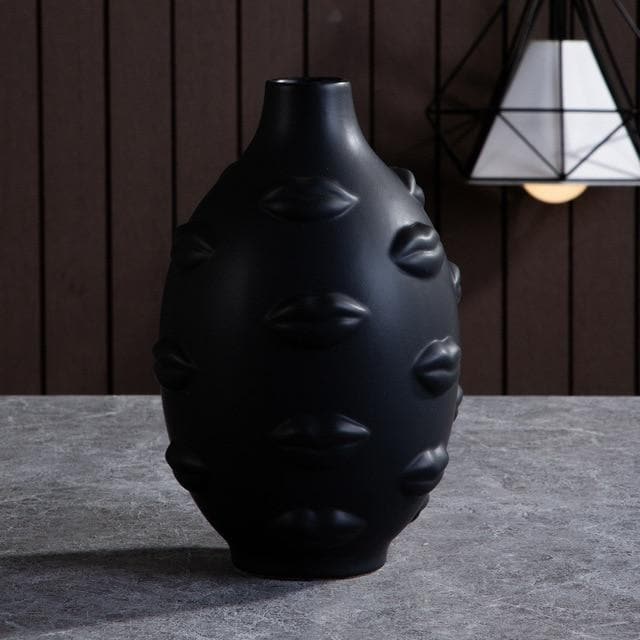 Designer Boho Ceramic Face Planters for Home Garden & Decor Dora Maar Jonathan Adler Kiss Black