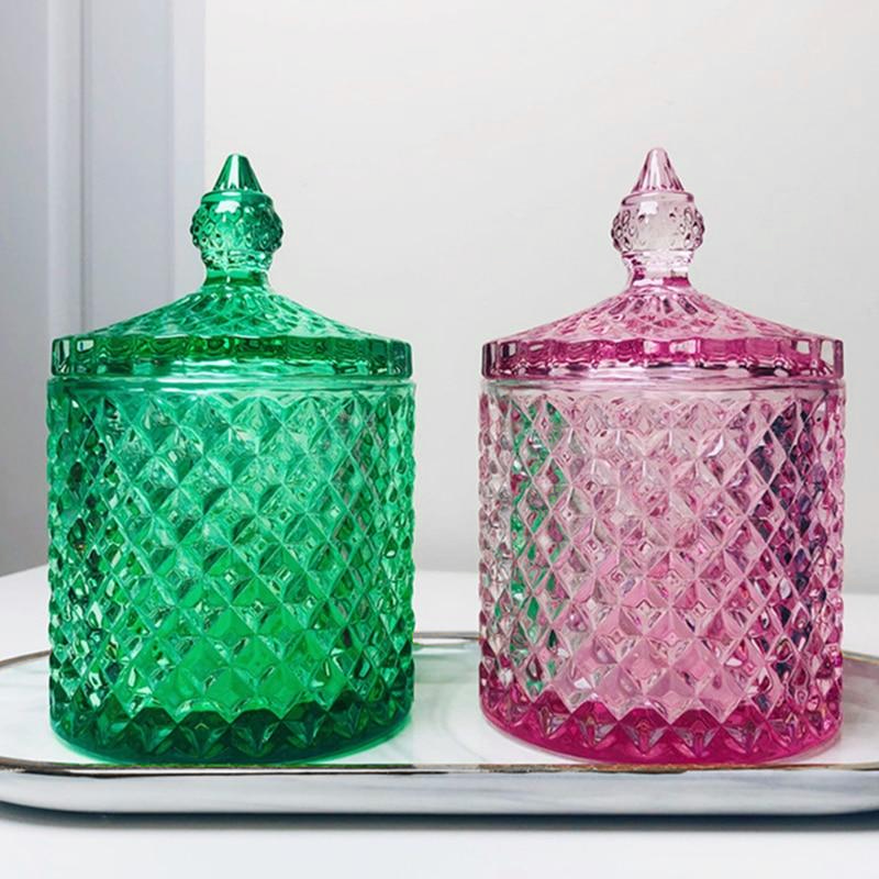 round crystal glass diamond embossed colorful container
