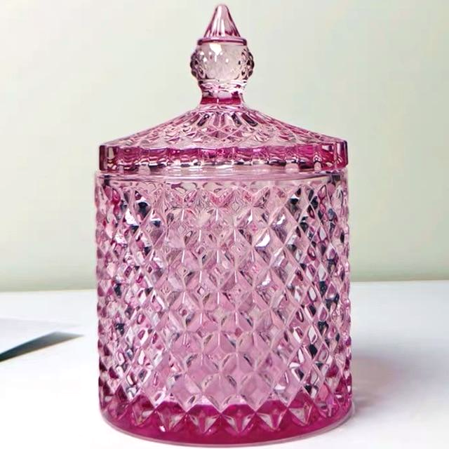 round crystal glass diamond embossed red container