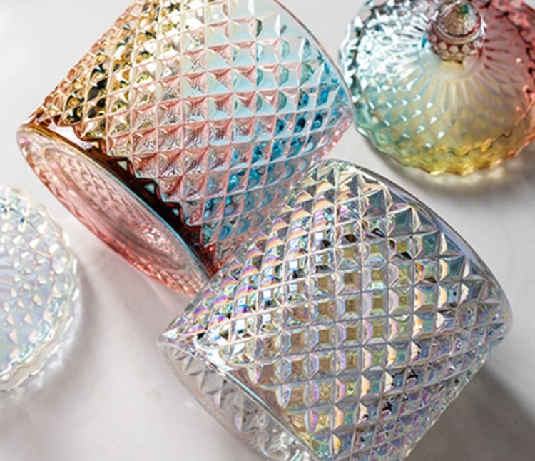 round crystal glass diamond embossed colorful container