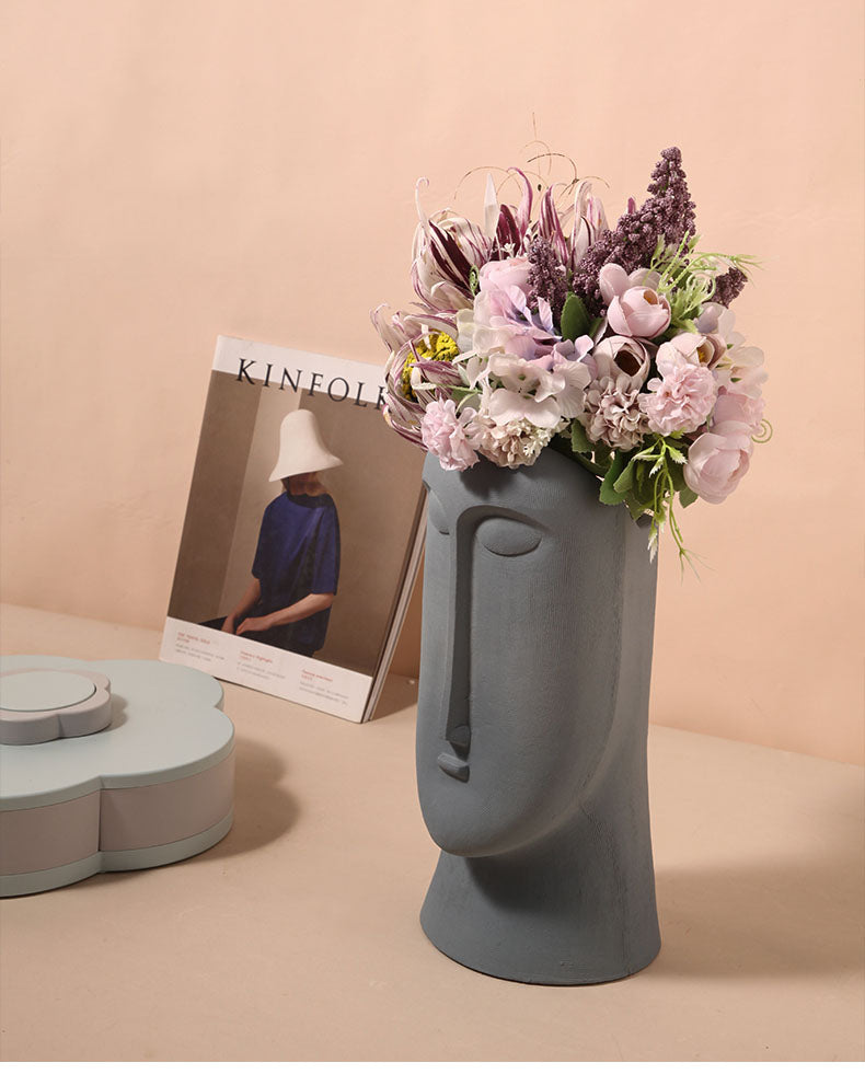 face handpainted porcelain and ceramic grey vase