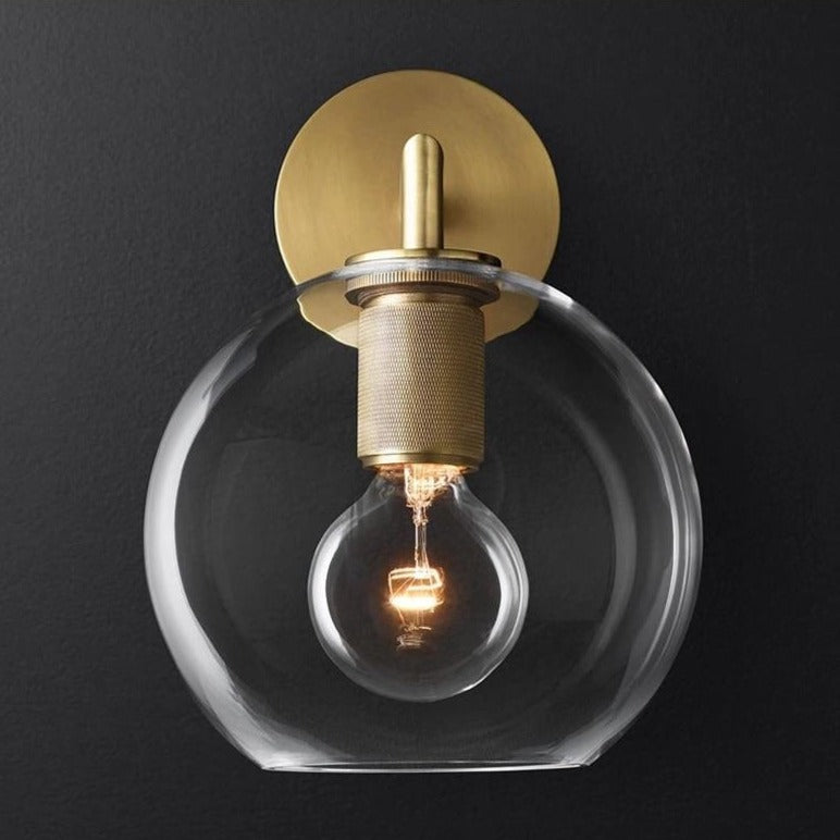 Armed Retro Brass Wall Sconce with Glass Shade Round Globe industrial art deco wall lamp brass glass 