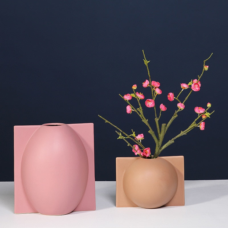 rectangle round ceramic matte pink brown tabletop vasemodern ceramic vase artistic shapes nude tones