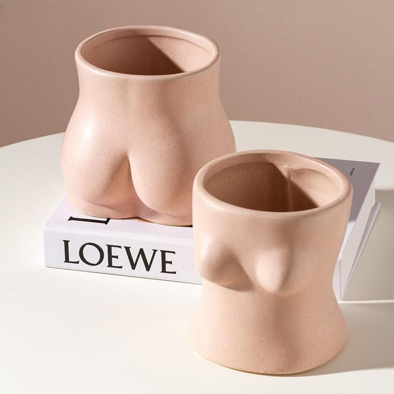 curved body nude pink ceramic porcelain vase