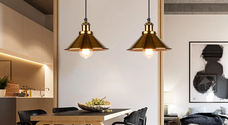 cone painted metal with brushed brass gold pendant light