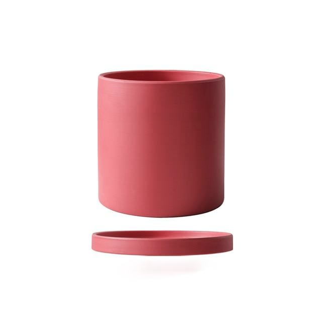 red ceramic Planter cylinder shape