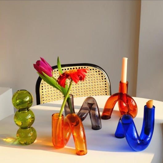 Colored Glass Loop Candle and flower Vase