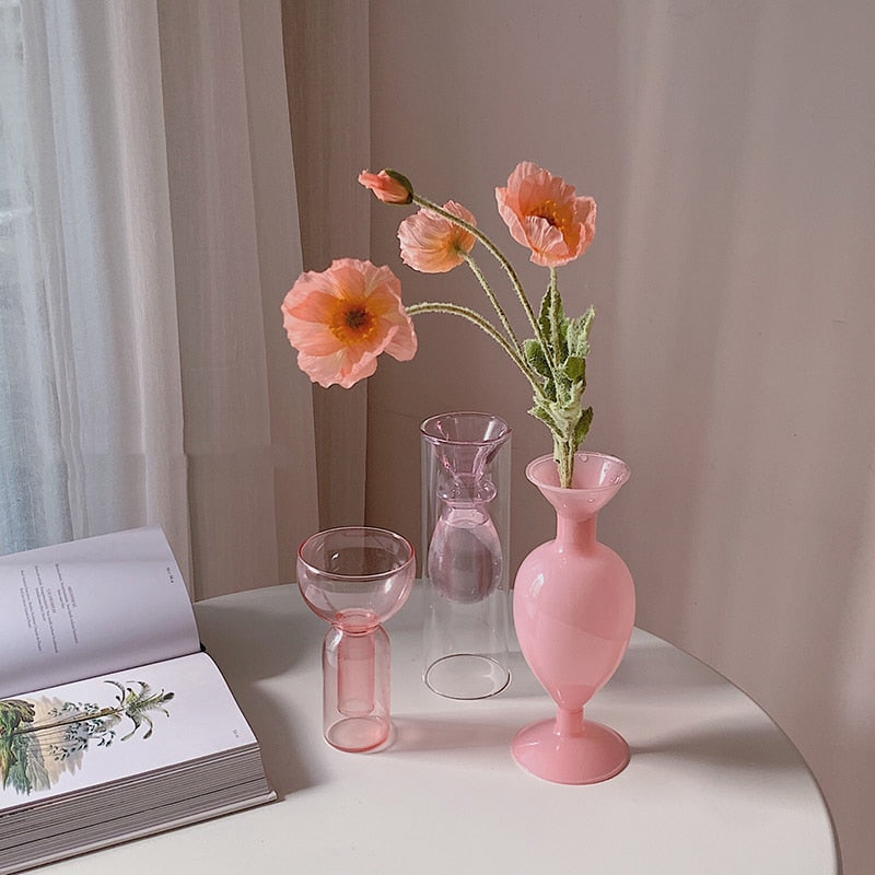 Bulbous Pink Glass Crystal Tabletop Vase