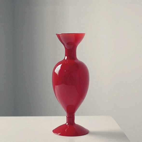 Bulbous Red Glass Crystal Tabletop Vase