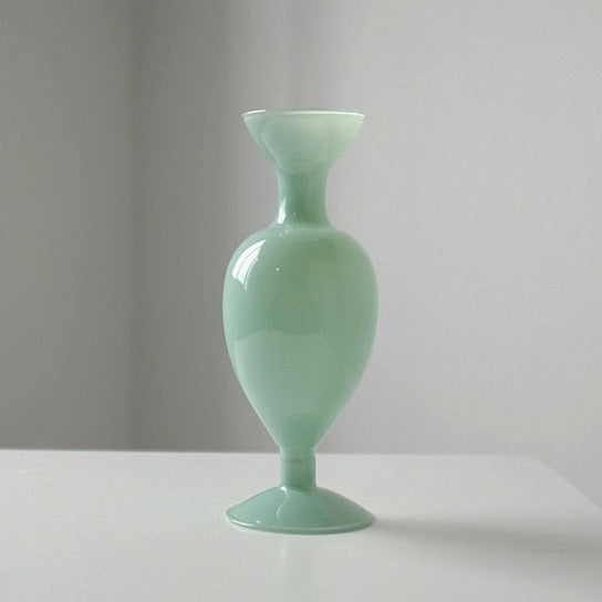 Bulbous Green Glass Crystal Tabletop Vase