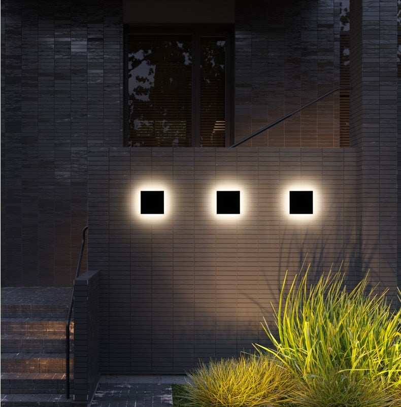 Square Black Gray Wall Mounted Outdoor Light