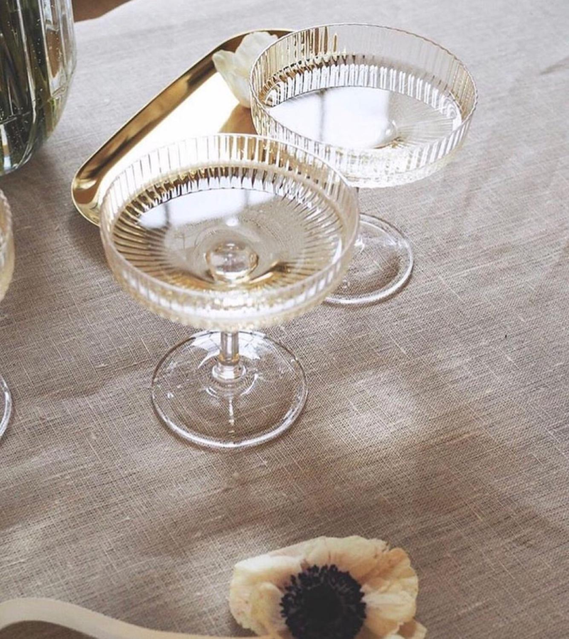 round textured champagne and cocktail glass