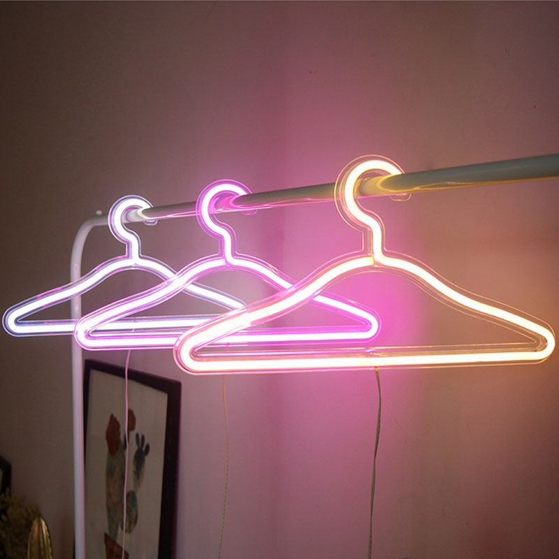 neon usb LED light pink white yellow clothes hanger