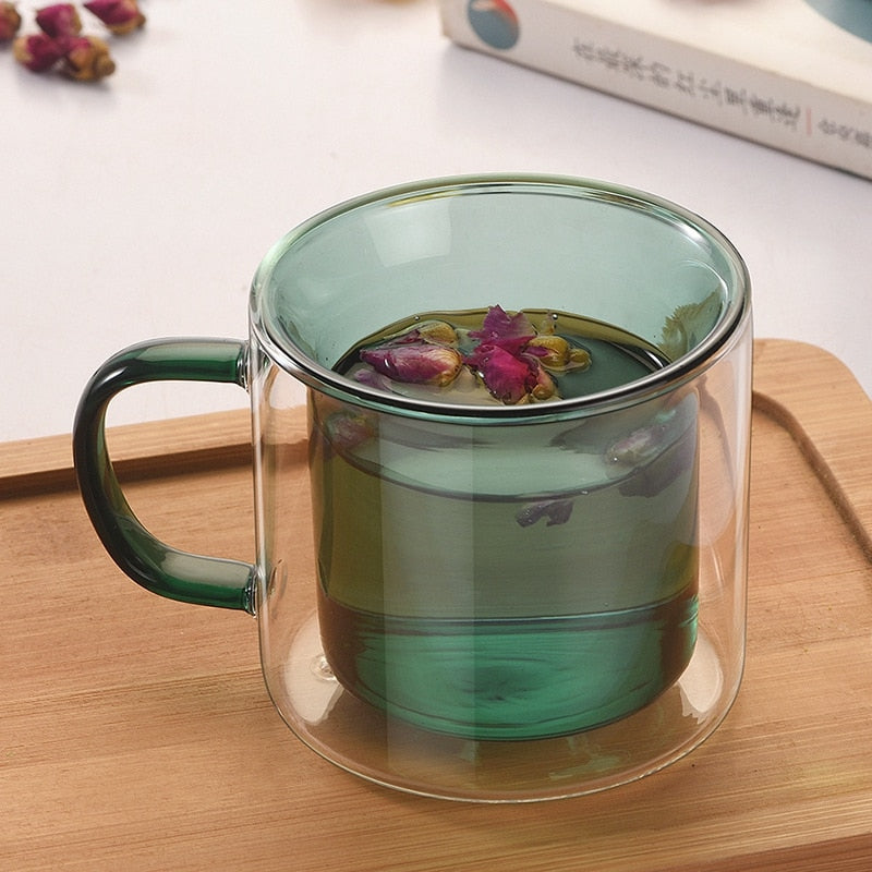 DOUBLE WALL GLASS MUG WITH INFUSER & LID/COASTER