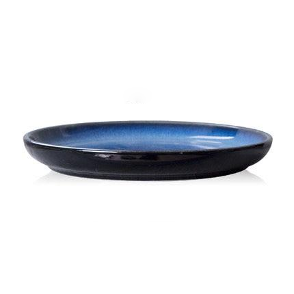 round ceramic porcelain glazed finish blue plate