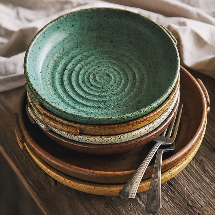 round ceramic vintage aged dinner dish plate