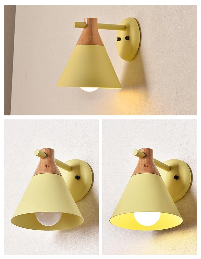 yellow Cone Metal & Wood wall lamp