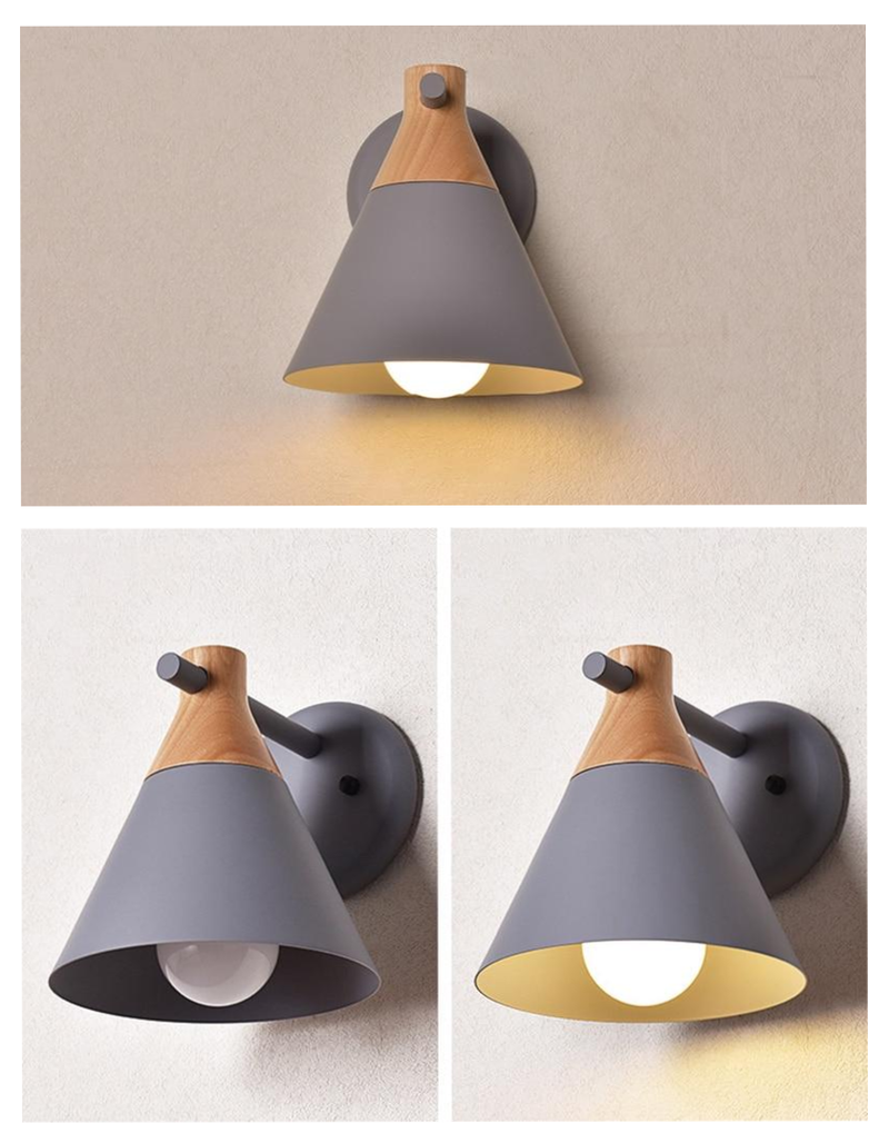 grey Cone Metal & Wood wall lamp