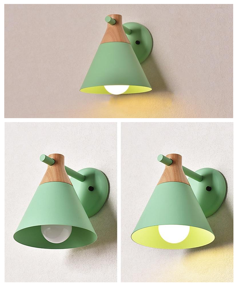 green Cone Metal & Wood wall lamp
