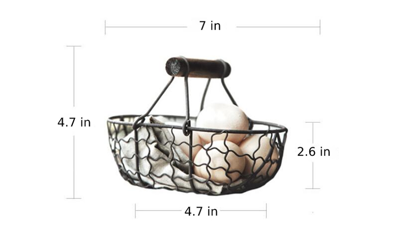 rectangle webbed wrought iron basket with wooden handle