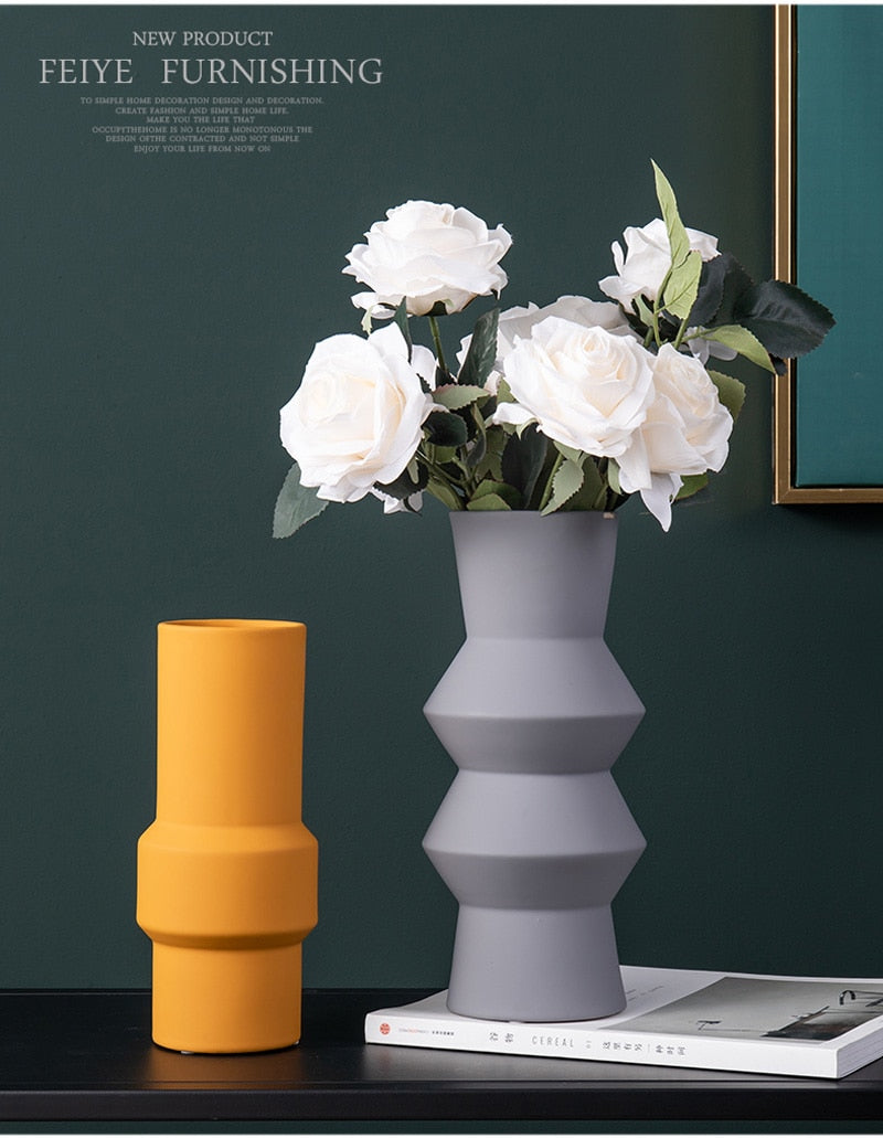 sculptured cylinder gray orange ivory ceramic vase
