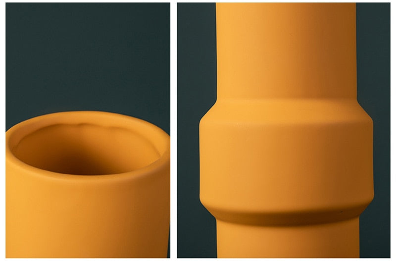 sculptured cylinder orange ceramic vase