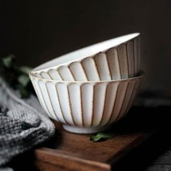 round scalloped textured edge ashy white ceramic bowl