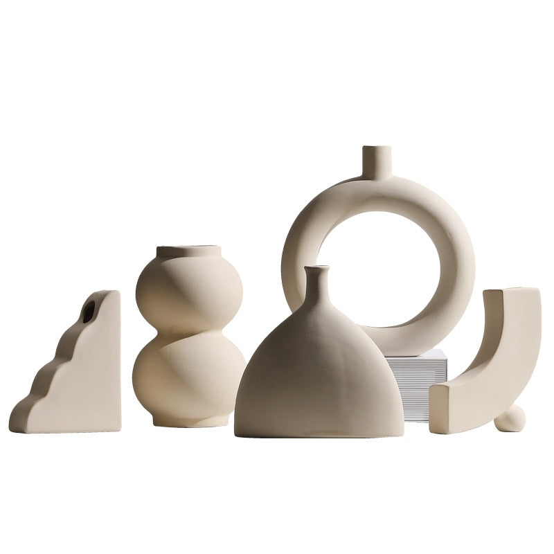 abstract shape ceramic taupe table top vase