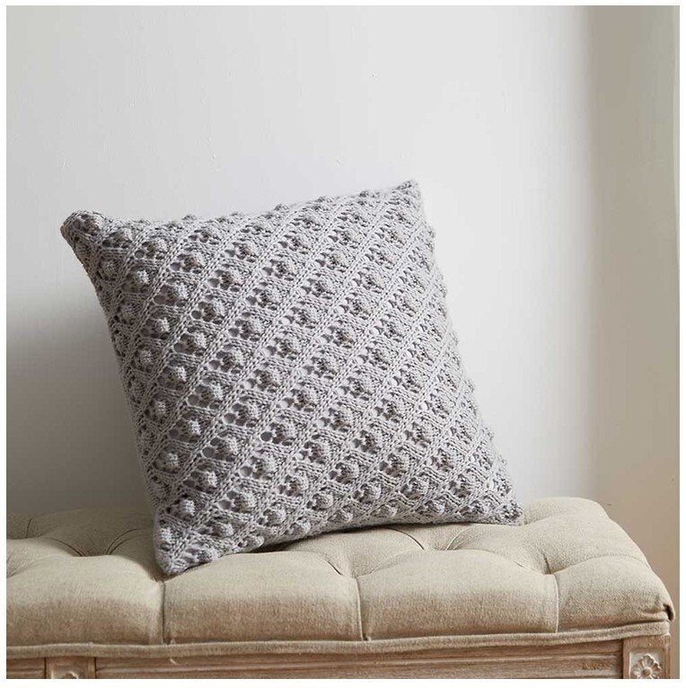 Vintage Cotton Crochet Knit Pillow Cover Neutral Grey