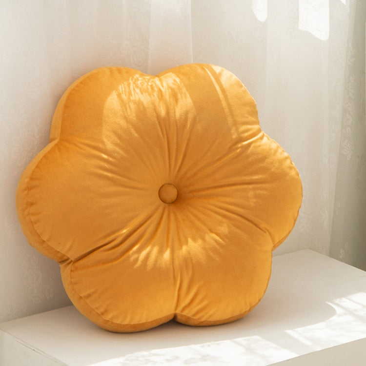 flower shaped yellow velvet cushion pillow
