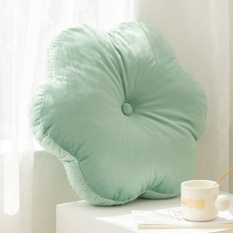 flower shaped green velvet cushion pillow
