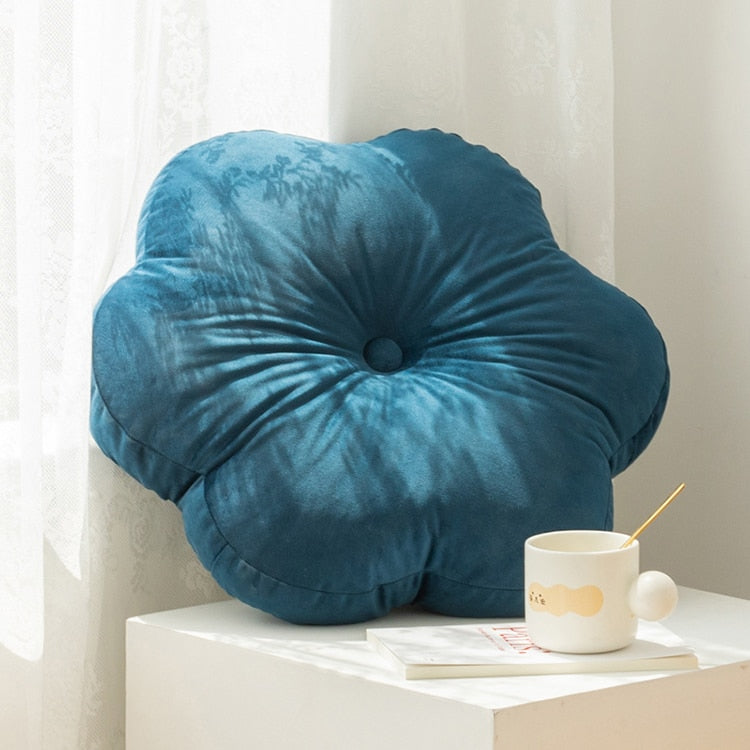 flower shaped blue velvet cushion pillow