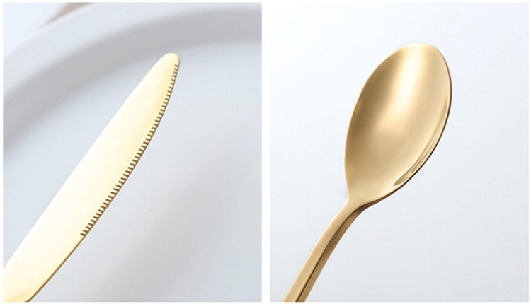 stainless steel matte mirror glaze finish gold cutlery set