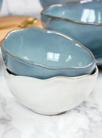 abstract edge blue and white klin glazed with gold trimmings ceramic bowl