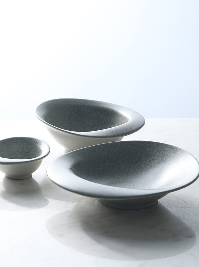 round ceramic grey dinnerware