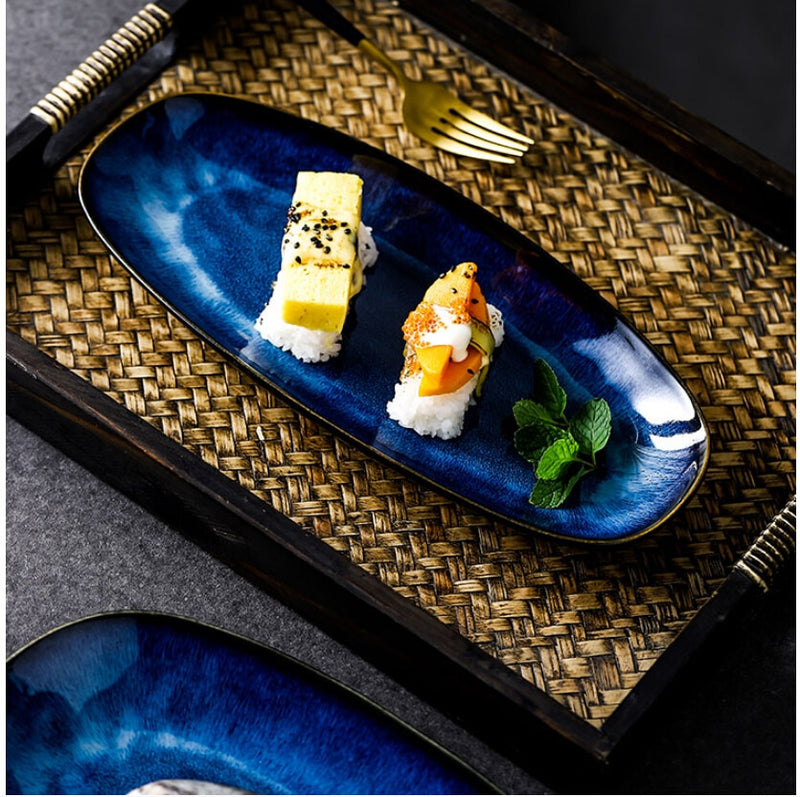 Japanese Style Ocean Design Ceramic Plate