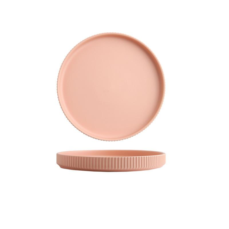 round ceramic textured stripe exterior pink plate