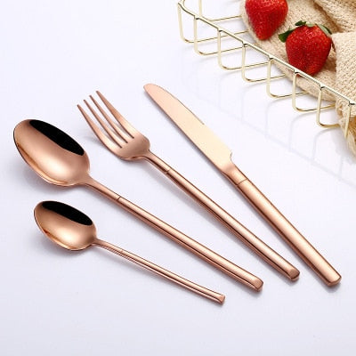 stainless steel mirror glaze finish rose gold cutlery set