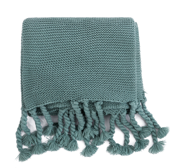 rectangle plaid knitted blanket with tassel