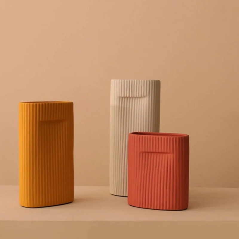 Decorative Vases Ceramic Line Container for Dry Flower Arrangement 